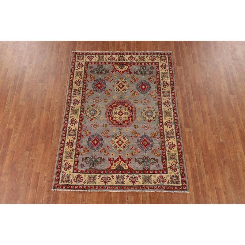 Kazak Oriental Area Rug Hand-Knotted Living Room Wool Carpet - 4'11" x 6'8"
