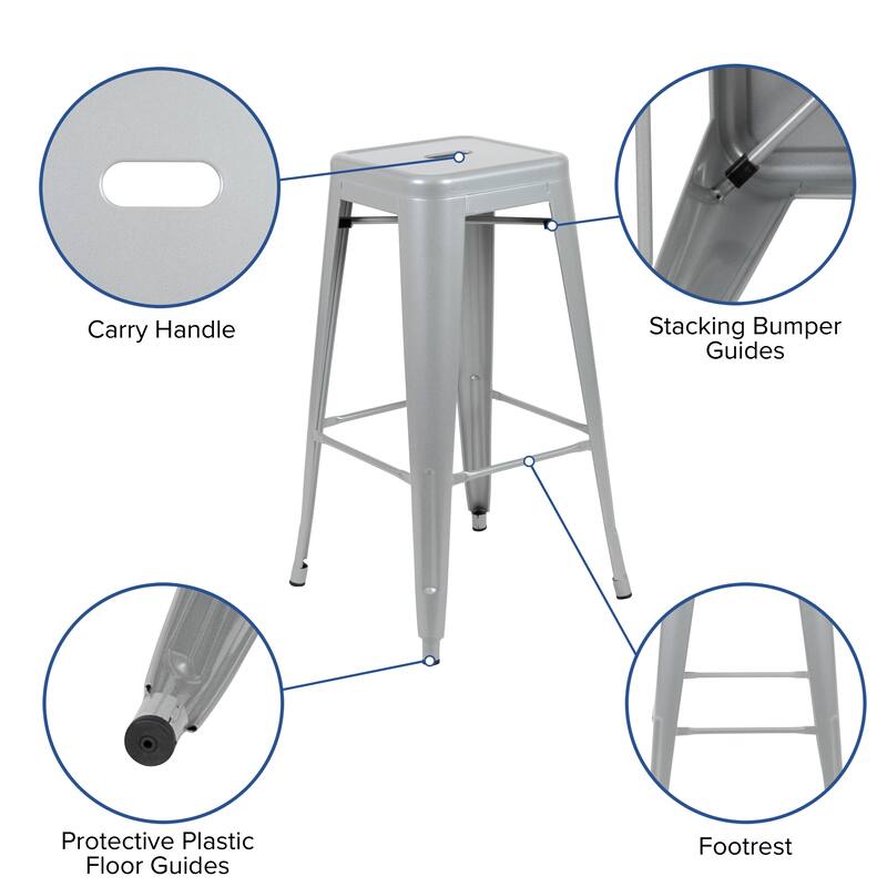 Metal 30-inch High Indoor Stackable Bar Stool (Set of 4)