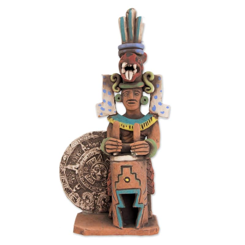 Novica Handmade Aztec Drummer Ceramic Sculpture