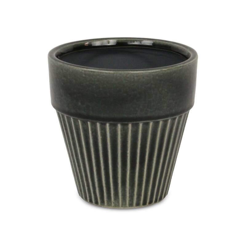 Corseta Tapered Lined Pattern Ceramic Pot - Dark Gray