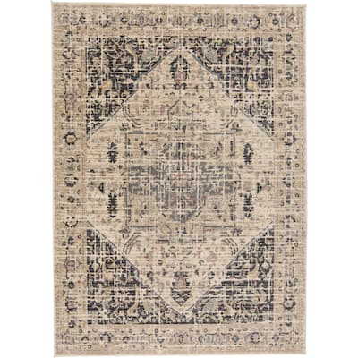 Huron Modern Abstract Rug, Charcoal/Natural Tan, Area Rug