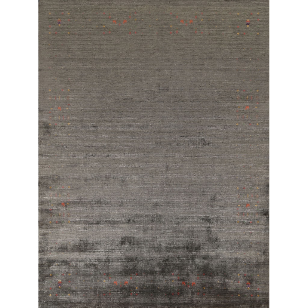 Dark Gray & Green Gabbeh Oriental Area Rug Hand-Knotted Wool Carpet - 7'11" x 9'10"