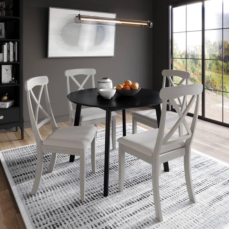 CraftPorch Farmhouse 4-Piece Chair and Round Table Wooden Dining Set