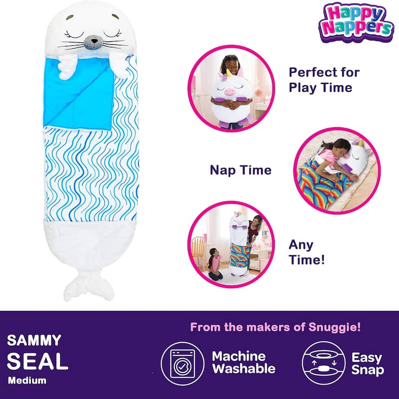 Happy Nappers: Pillow & Sleepy Sack: Medium - Sammy The Seal -3+