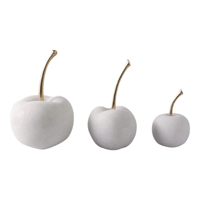 Polyresin Decorative Object Cherry Sculptures (Set of 3) - 8/5" White - 5.25" x 5.25" x 8"