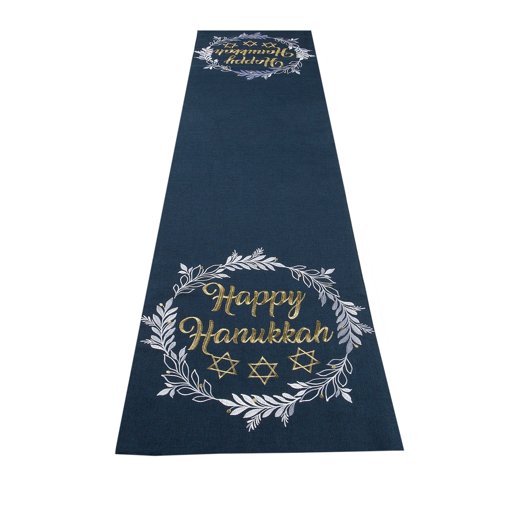 Happy Hanukkah Embroidered Table Runner, 15 by 70-Inch