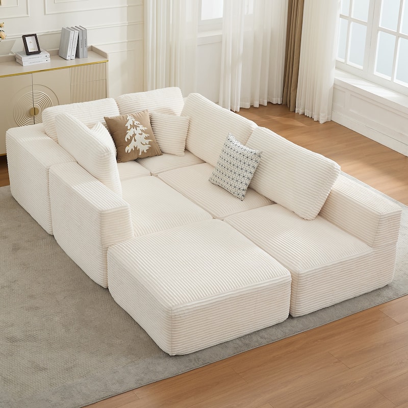 Modular Sectional Ottoman Corduroy Rectangle Footstool