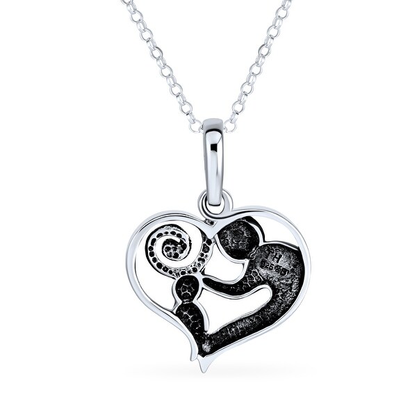 YFN S925 Sterling Silver Mother and Child Horse Head Heart Shape Pendant Necklace 18