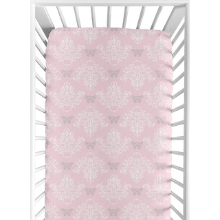 Sweet Jojo Pink Grey Alexa Butterfly Baby Girl Fitted Mini Portable Crib Sheet 