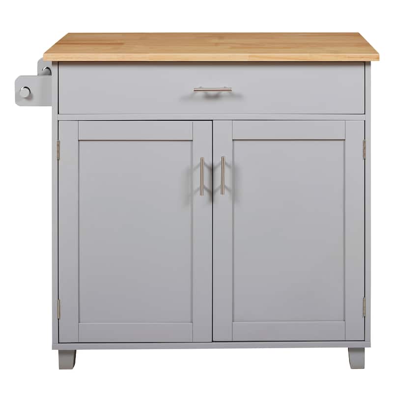 Rolling Kitchen Island with Storage, Kitchen Cart with Rubber Wood Top