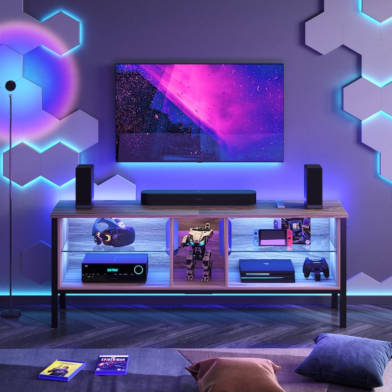 LED Entertainment Center with Shelves Gaming TV Stand for 70 inch TVs - 62 inches