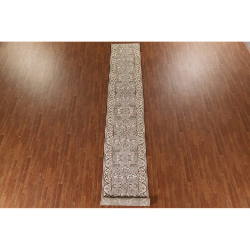 All-Over Oushak Oriental Runner Rug Handmade Wool Carpet - 2'7"x 15'6"