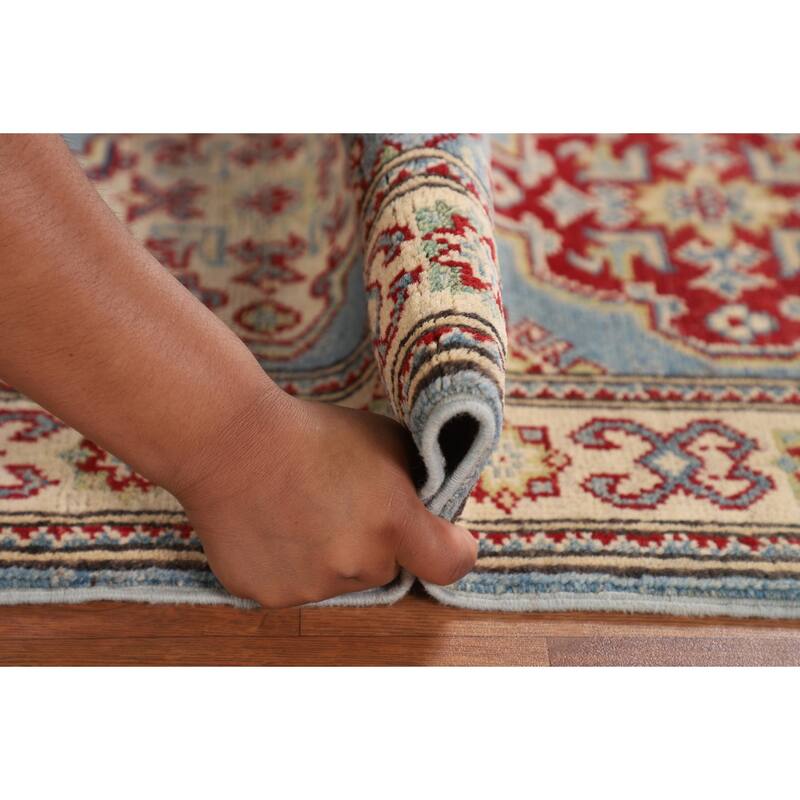 Light Blue Kazak Oriental Runner Rug Hallway Hand-Knotted Wool Carpet - 2'1" x 5'9"