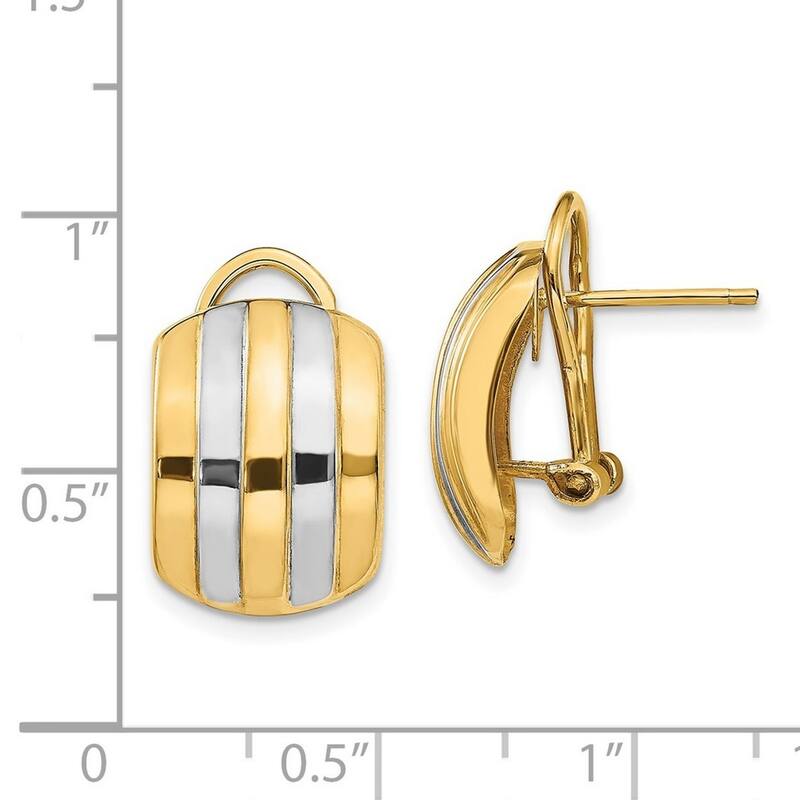 Curata 14k Two Tone Gold Ribbed Omega Back Post Earrings - 17x12mm