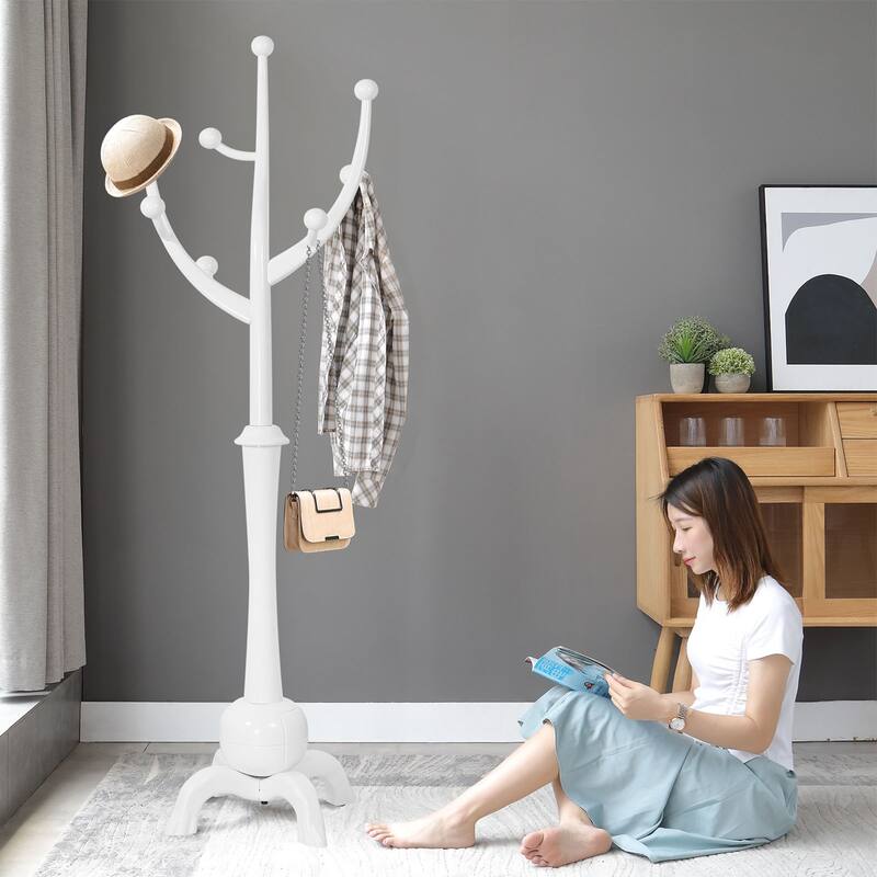 Tree-branch Rubberwood Freestanding Coat Rack with 8 Hooks - 24.5"W x 70.87"H