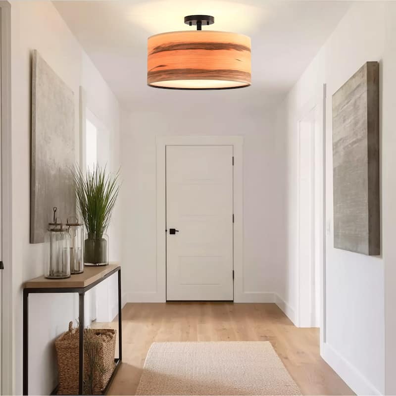 Breaux Wood Veneer Drum Semi Flush Mount Ceiling Light