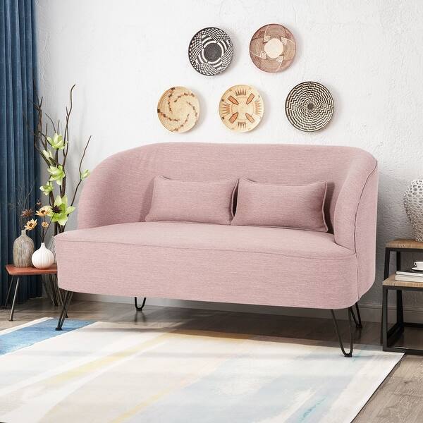 Shop 49 50 Blush Pink And Black Contemporary Loveseat With Hairpin Legs Overstock 32052979