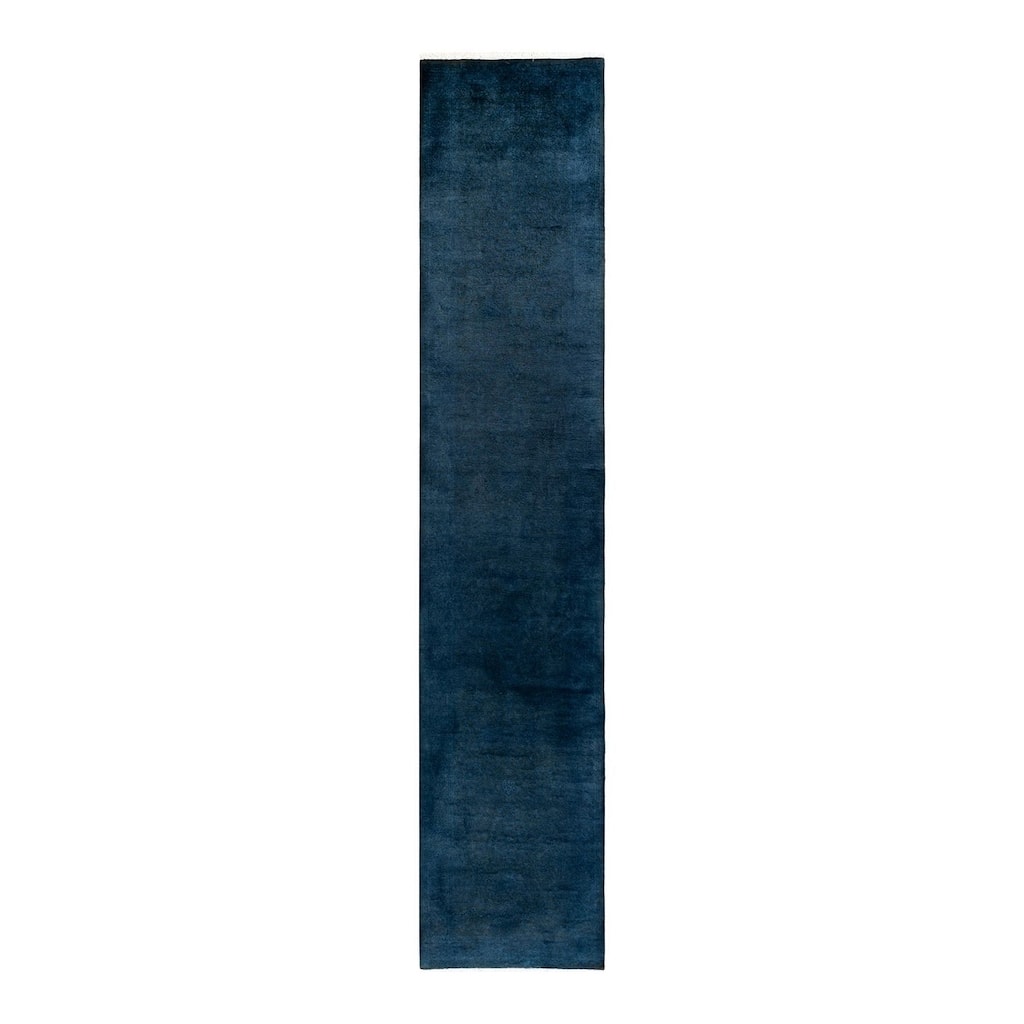Overton Hand Knotted Wool Vintage Inspired Modern Contemporary Overdyed Blue Runner Rug - 2' 7" x 13' 9"