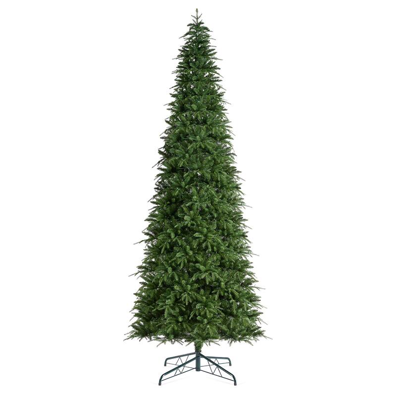 Glitzhome 11ft Pre-Lit Green Slim Fir Artificial Christmas Tree with 850 LEDs & 9 Light-Modes