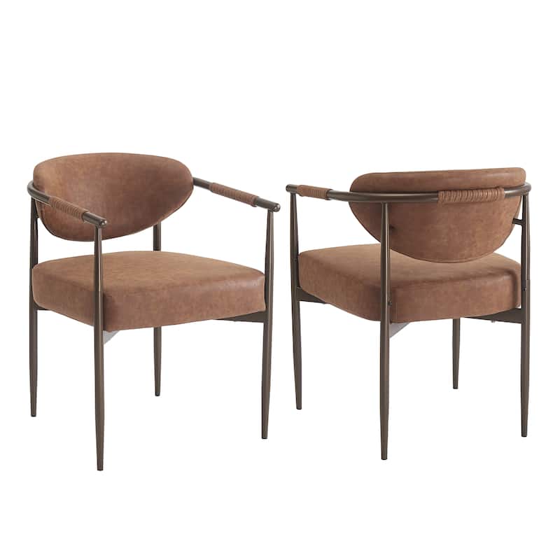 Christopher Knight Home - Thatch Iron-Frame Dining Armchairs with Upholstered Cushion (Set of 2)