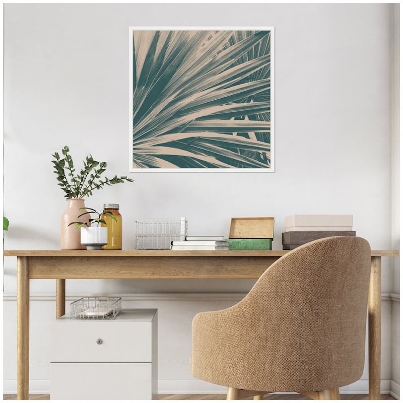 Kate and Laurel Sylvie Modern Retro Teal Maximalist Palm Leaves Framed Canvas by Stephanie Klatt