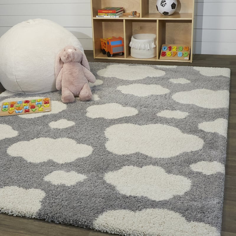 Mod-Tod Clouds Kids Shag Area Rug - 3'11" x 5'7" - Grey - Rectangle