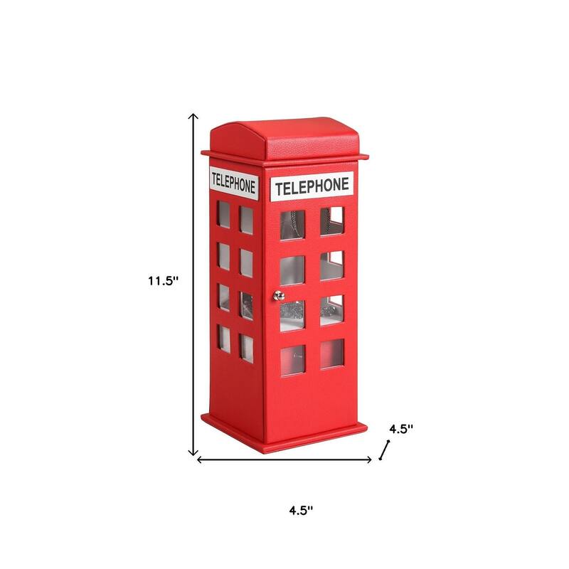 12" Red And White Faux Leather Telephone Booth Jewelry Box
