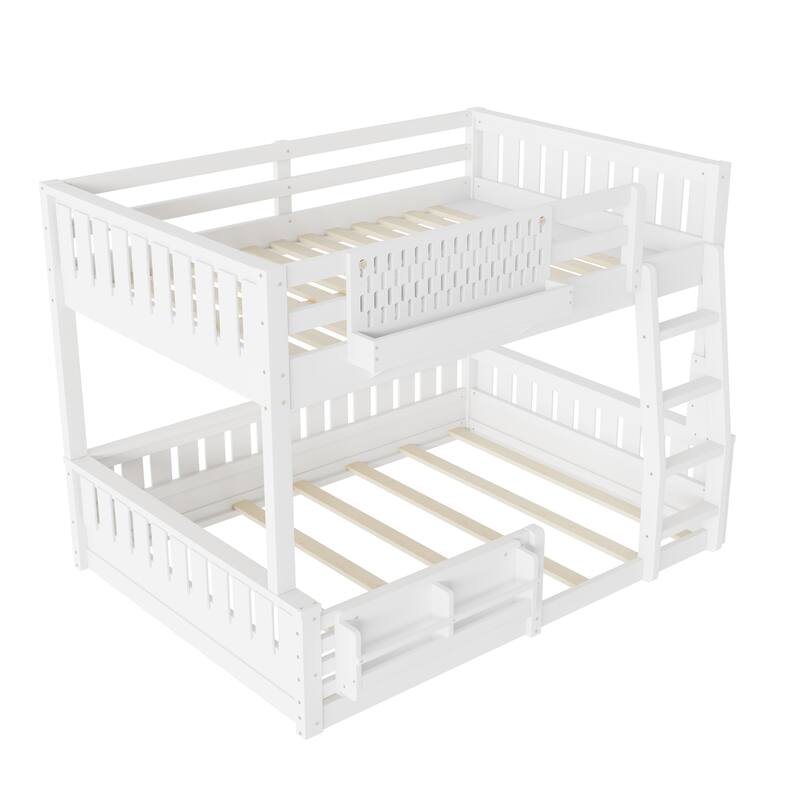 Roomfitters Bunk Bed with Bookshelf and Pegboard, Solid Wood Split Frame