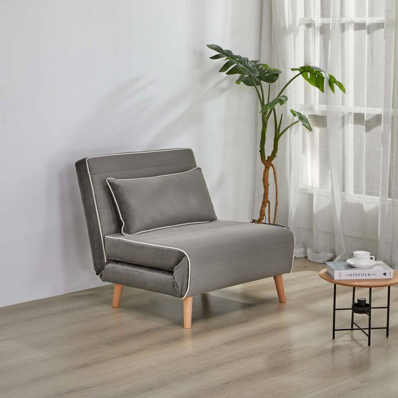 CANON Modern Velvet Foldable Sofa Bed with Piping Design - 3-Position Adjustable Backrest - Grey