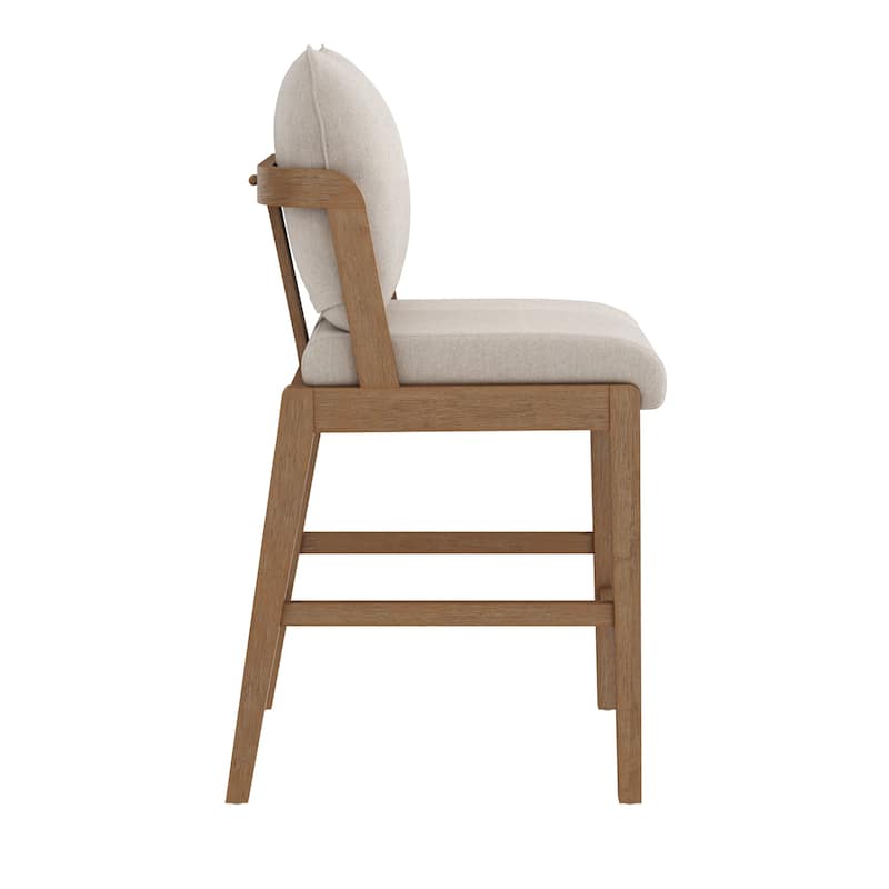 Chuck Scandinavian Upholstered Bar Stool with Curved Back with Cushion, Solid Wood Legs and Flax Upholstery