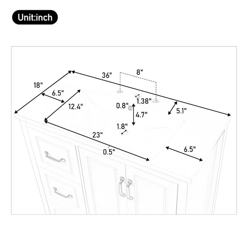 Freestanding 36 Inch Single Sink Bathroom Vanity Cabinet with Resin Sink