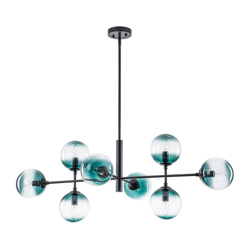 Modern 8-Light Gradient Blue Glass Bubble Linear Sputnik Chandelier