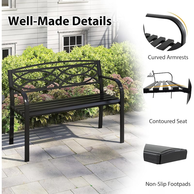 Outdoor Metal Garden Park Bench Heavy-Duty Metal Slatted Loveseat