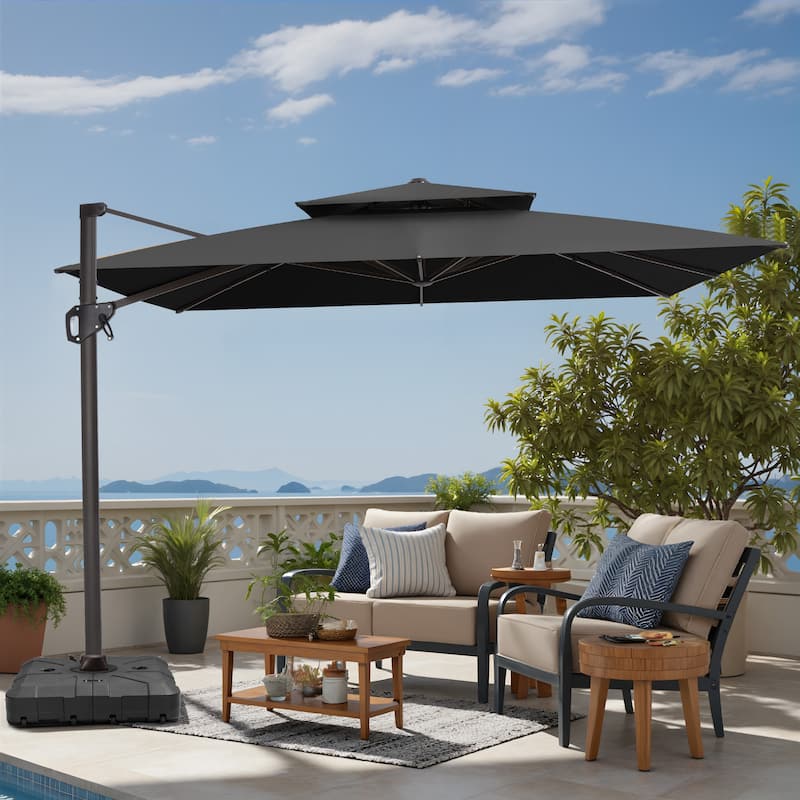 VredHom Patio Outdoor 11 x 11 FT Cantilever-Offset Umbrella with HDPE Base