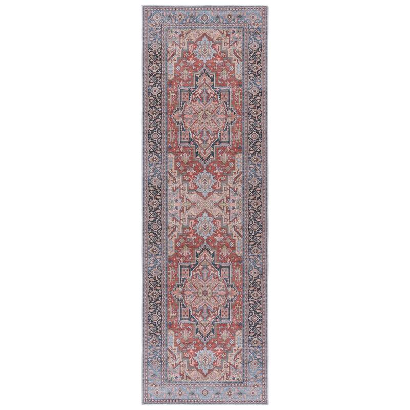 SAFAVIEH Arizona Aidel Machine Washable & Slip Resistant Rug - 2'6" x 8' Runner - Rust/Blue
