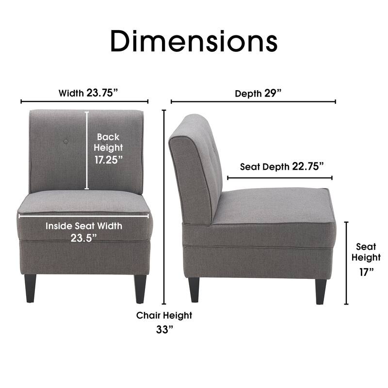 Serta Copenhagen Tufted Armless Accent Chair with Cushioned Seat and Padded Back, Slipper Chair, Compact Profile, Sleek Lines