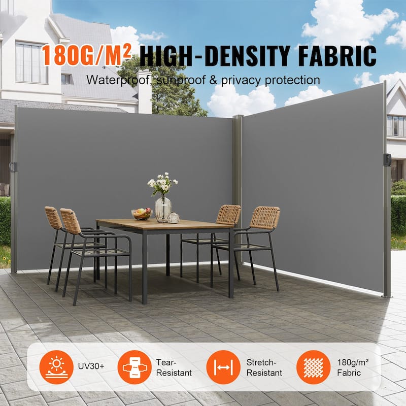 79''x 236'' Grey Polyester Retractable Side Awning Outdoor Privacy Screen with Spring Handle