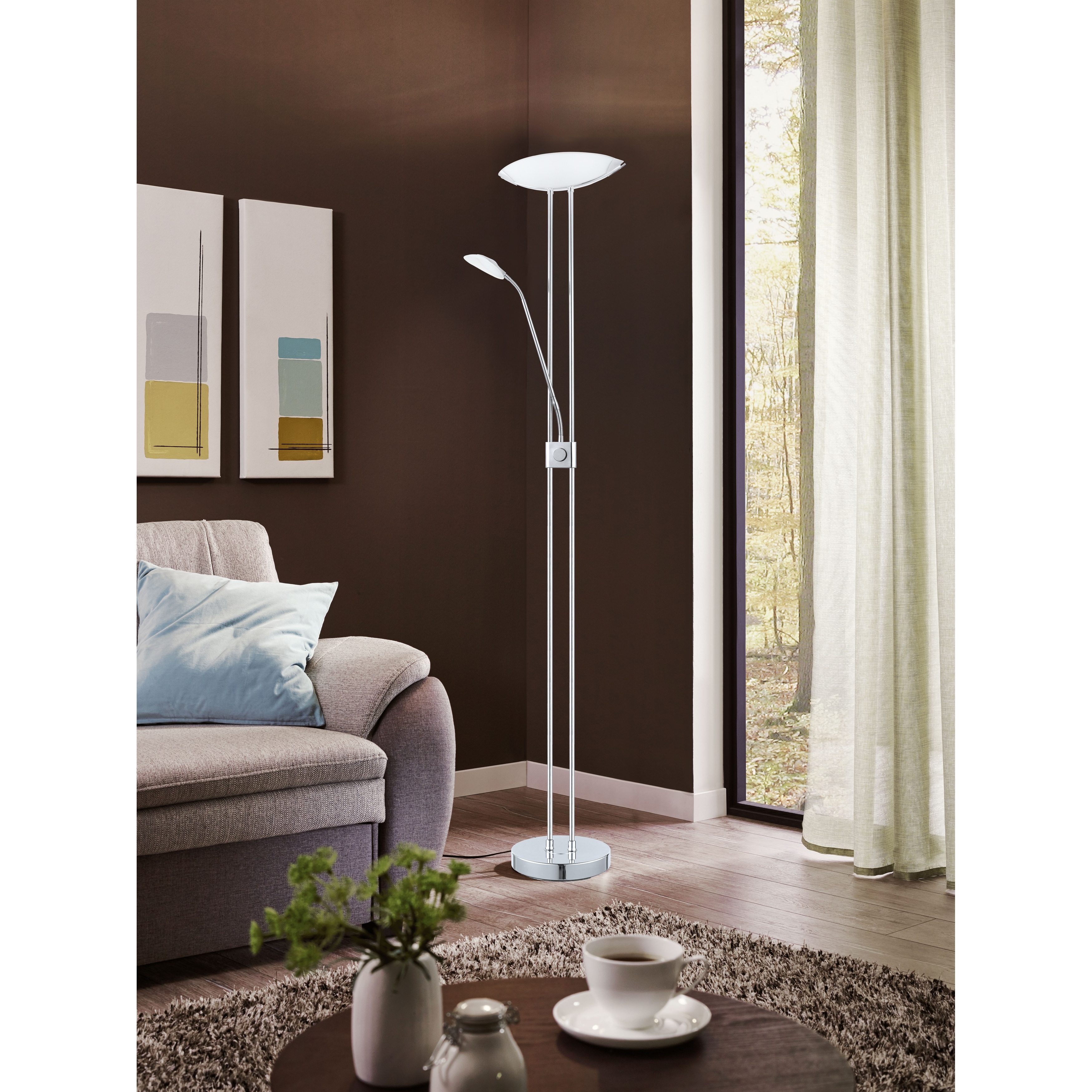 Eglo Baya 3-light Chrome Floor Lamp With Adjustable Reading Lamp Bed  Bath  Beyond 16985681