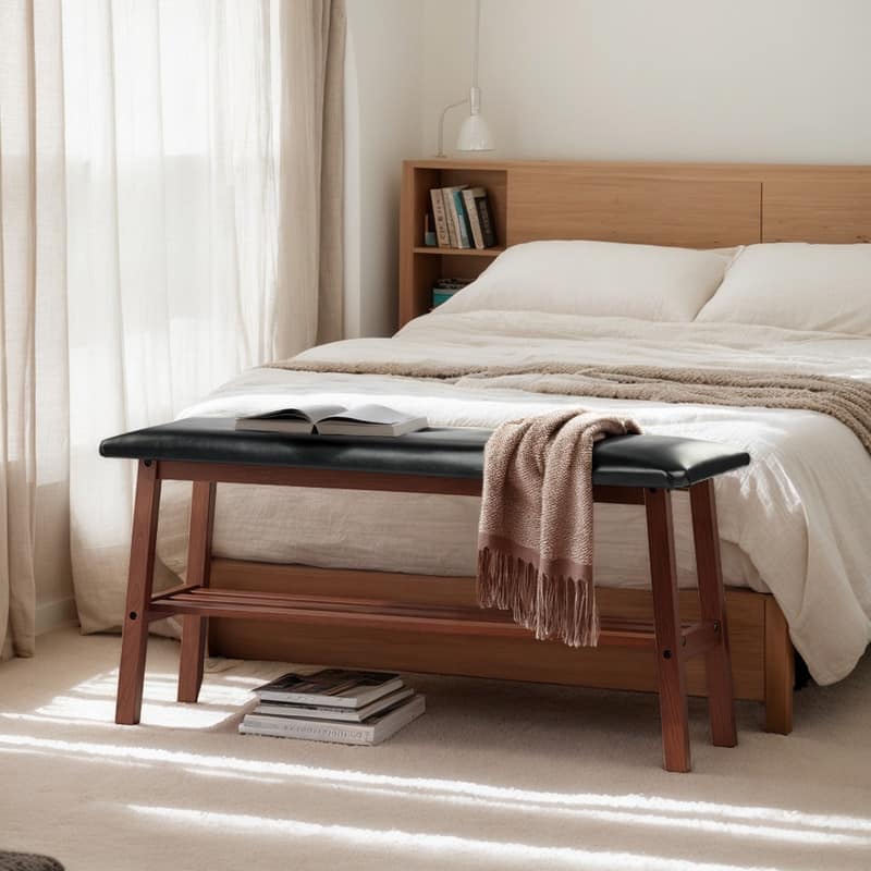 39.4'' Solid Wood Upholstered Bench with Seat Tufted Design - Black