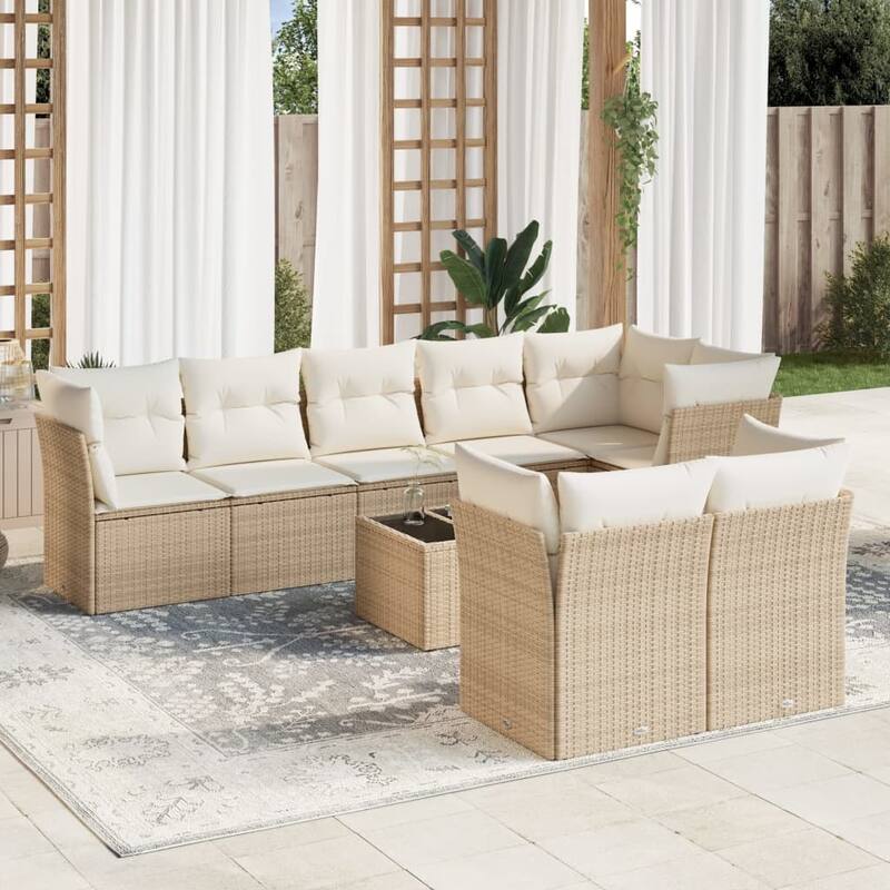 vidaXL Garden Sofa Set Beige PE Rattan 9 Piece Set Modular - 21.7 x 21.7 x 14.6