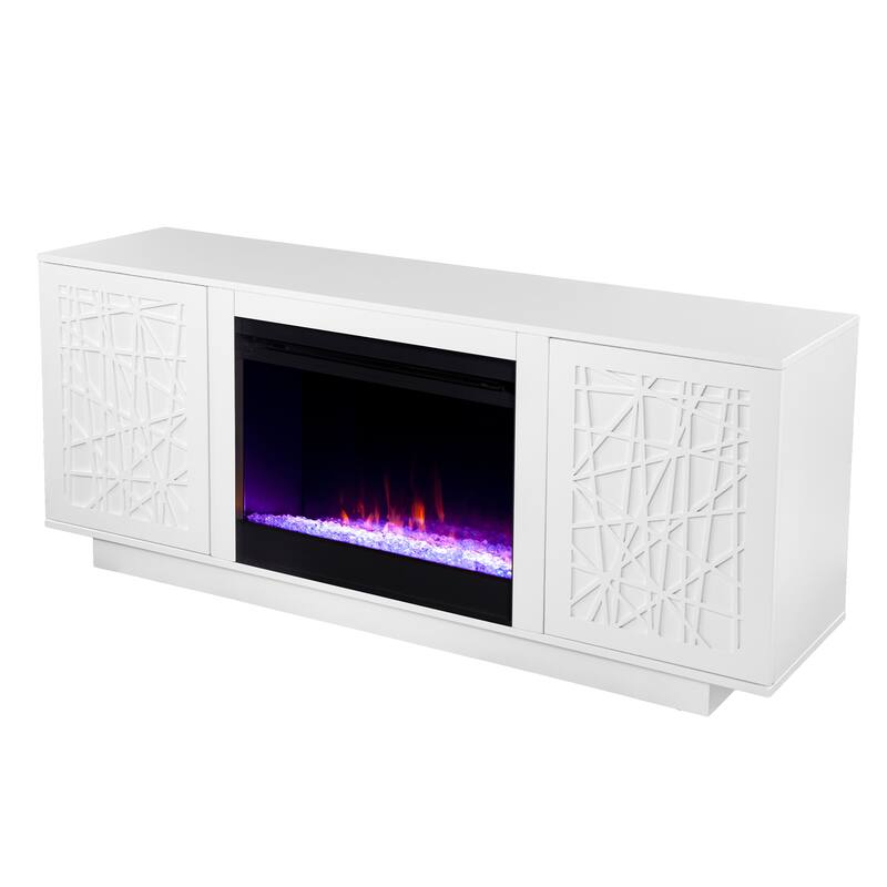 SEI Furniture Delauro Color Changing Electric Fireplace Media TV Stand with Storage