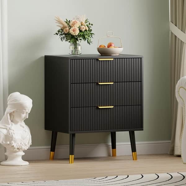 small gold dresser Wisykoke 3 Drawer Dresser for Bedroom, Small Fluted Dressers & Chest of  Drawers, Wooden Nightstand Storage Organizer with Gold Metal Handles & Legs