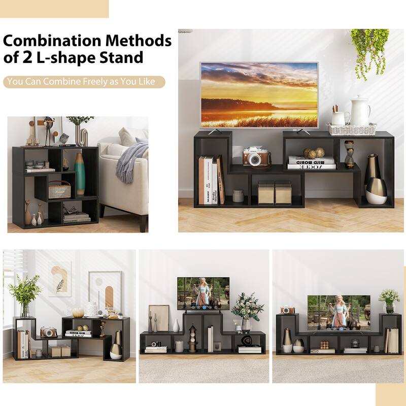 3 Pieces TV Stand Console Entertainment Center for TVs up To 65 Inch with Bookcase Shelves - 26.5" x 12" x 17" (L x W x H)