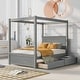preview thumbnail 1 of 25, Full Size Wood Canopy Bed with 2 Drawers - Modern Design for Stylish Bedrooms, Brushed White/Brown/Grey Gray