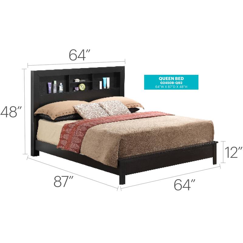 Stylish Transitional Black Bed with Sleek Finish, 87inchD for Comfort