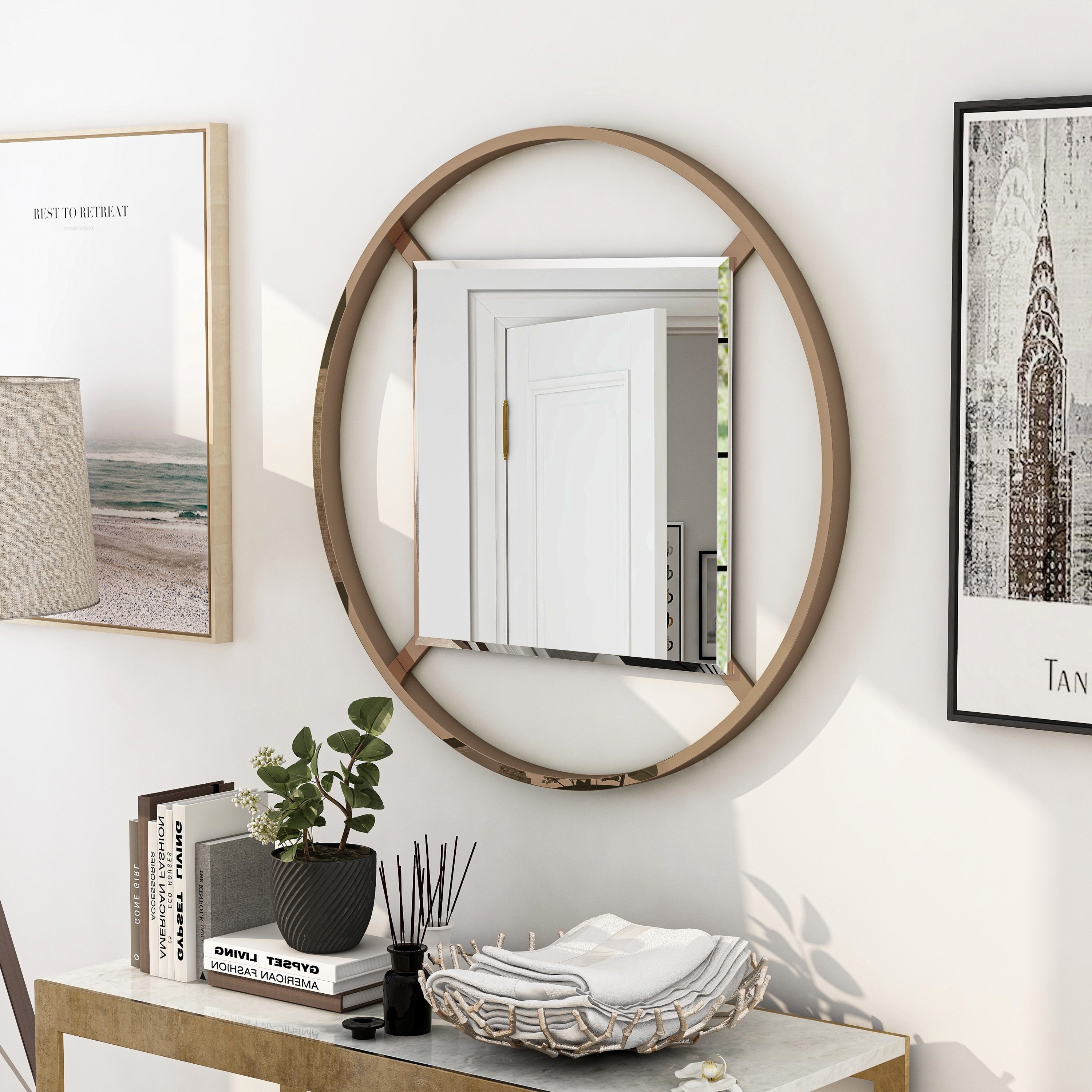 Fees Contemporary 33-inch Beveled Wall Mirror by Furniture of America Bed  Bath  Beyond 25749804