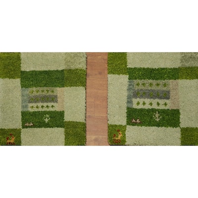 Hand Knotted Oriental 100% Wool Carpet Tribal Tribal Green Gabbeh Area Rug - 1' 4'' X 1' 4''