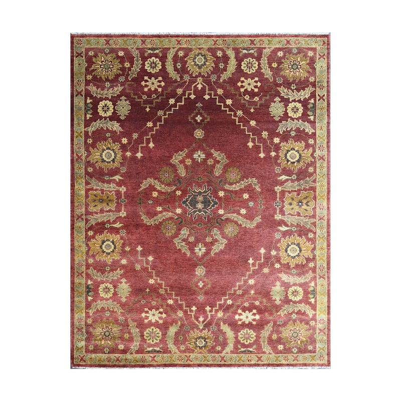 LoomBloom Raspberry Oushak Hand Knotted Traditional Wool Area Rug - 8' 8'' x 11' 7''