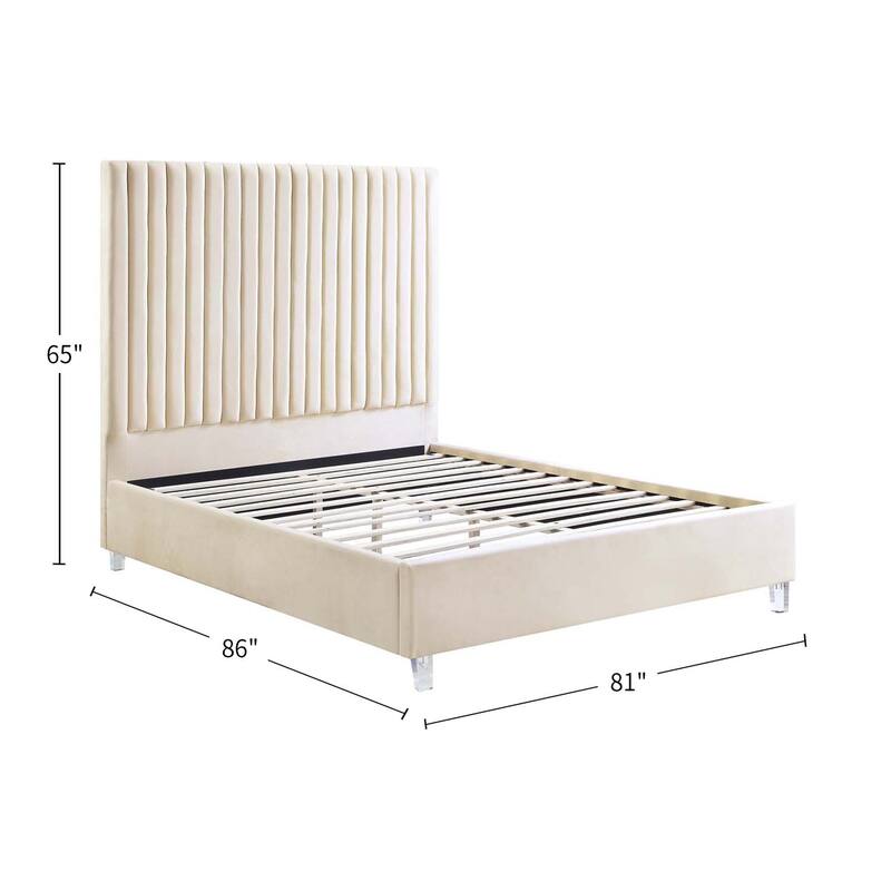 Fully Fabric Upholstered Bed with Acrylic Legs in Beige Finish