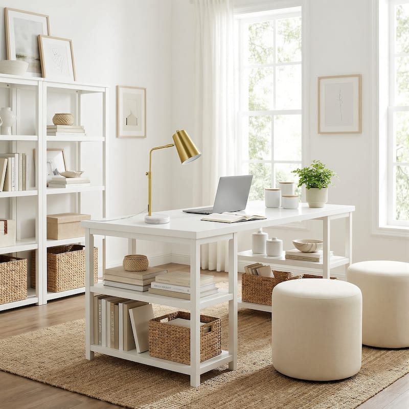 CO-Z 20-in Adjustable Desk Lamp with Marble Base - Antique Brass - Gold